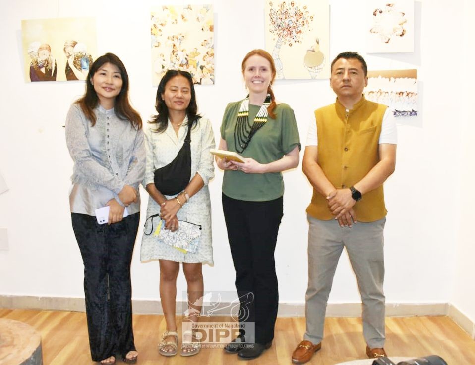 Artists Limatola Longkumer and Heather Layton’s works are on display at ‘The Healing Season’ exhibition at the Nagaland Art Centre, IMC Hall, Dimapur, till March 30. (DIPR Photo)